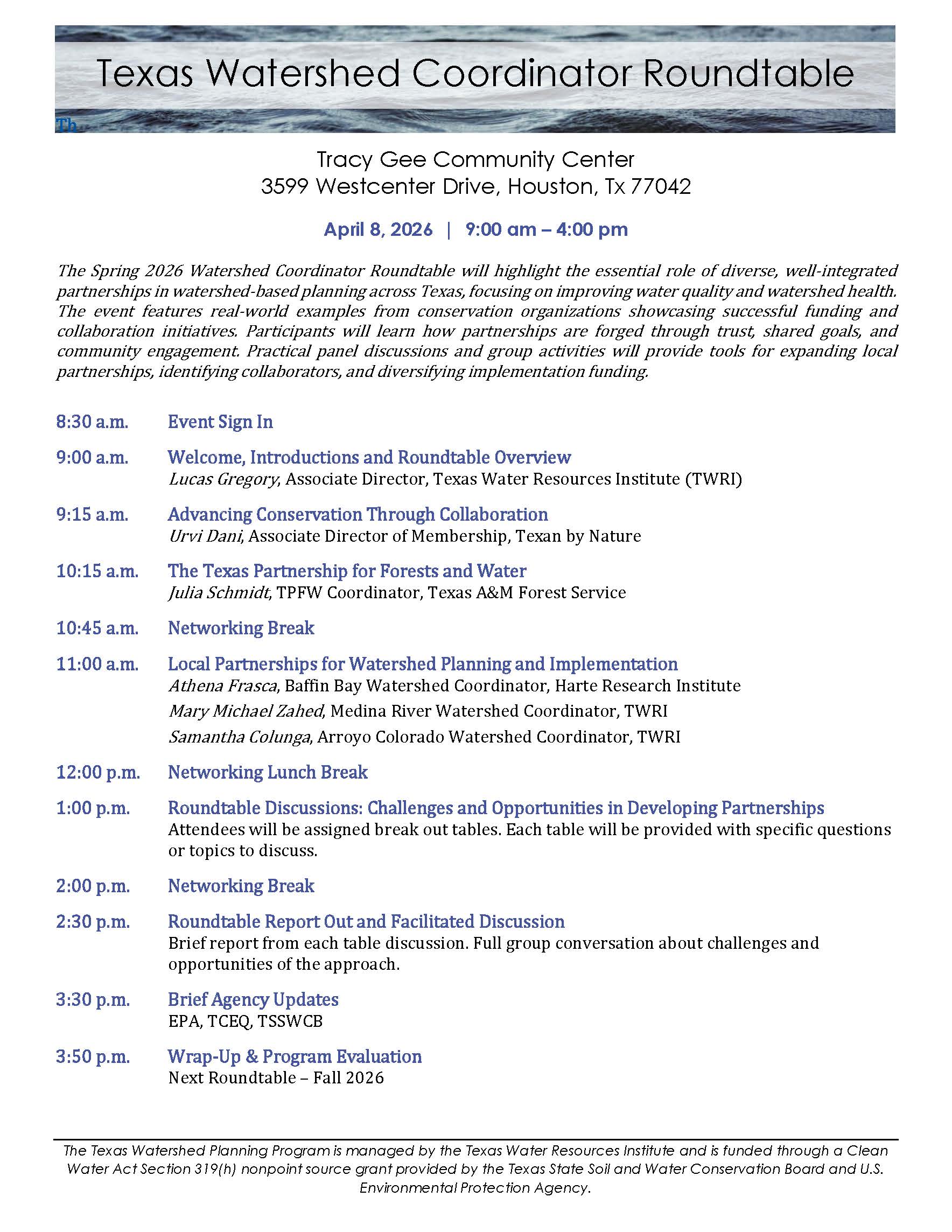 2026 Spring Texas Watershed Coordinator Roundtable