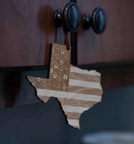 Wooden Texas Shape with Tracks USA Flag