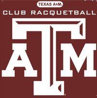 A white Texas A&M logo on a maroon background. Club racquetball is written above the logo in white letters.
