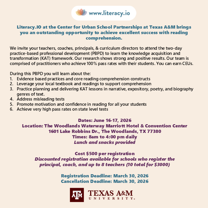 Literacy.IO at CUSP/KAT- Practice-Based Professional Development - Group Registration