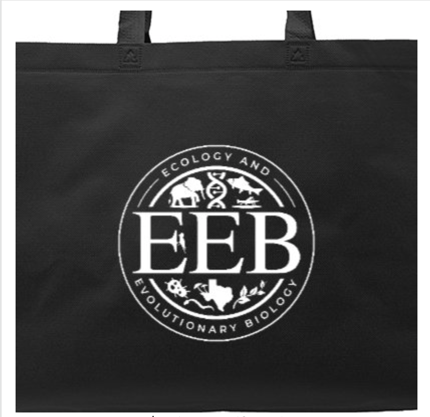 Picture of black tote bag with white EEB logo