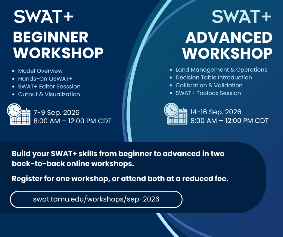 September 2026 Online SWATPlus Workshops