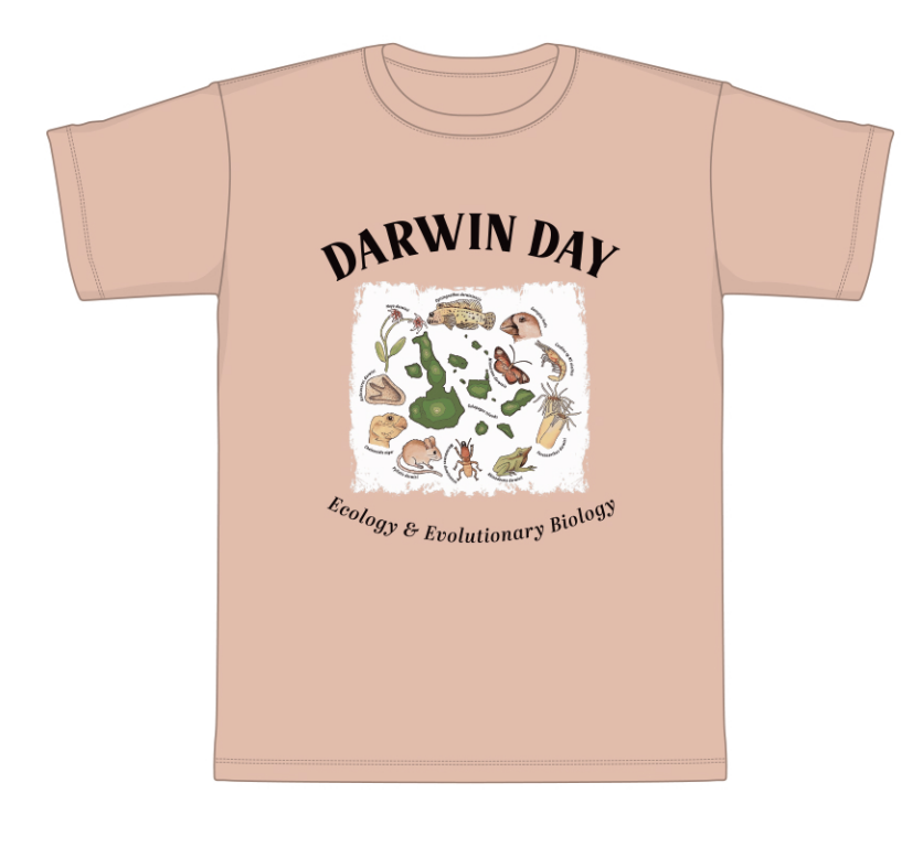 Picture of peach colored Darwin Day logo T shirt