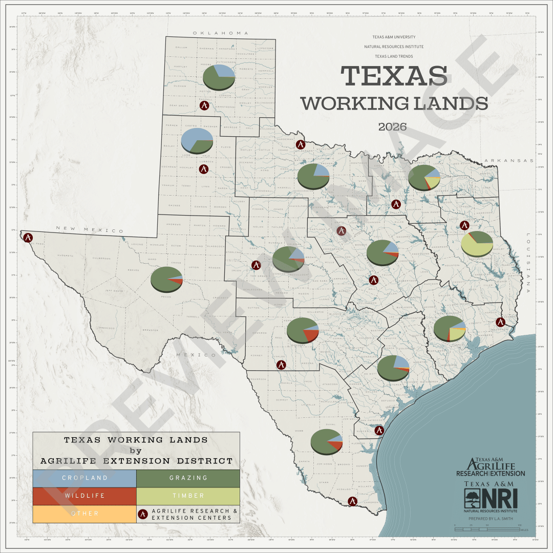 Texas Working Lands by AgriLife Extension District Map